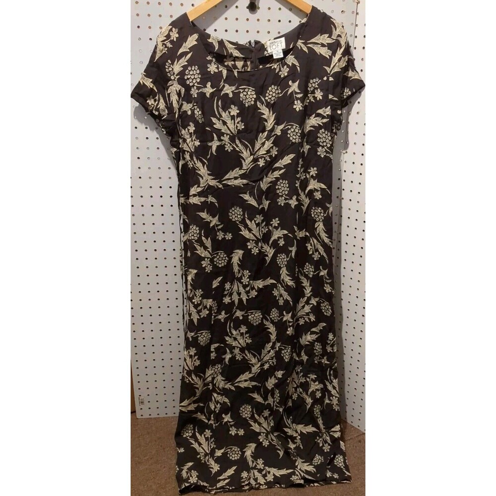 Ann Taylor Loft Brown Long Dress Size 12 Fall Floral Leaves